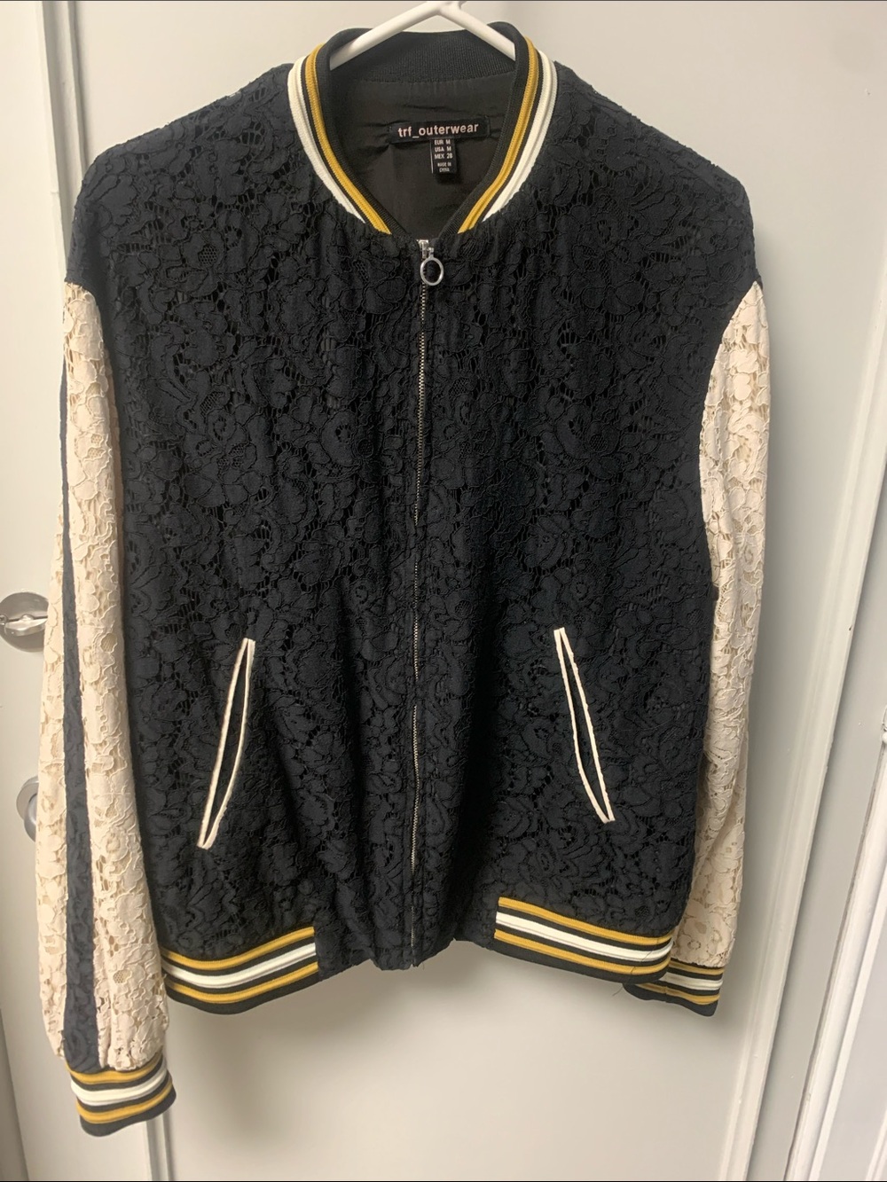 Zara Black & Cream Lace Varsity Jacket